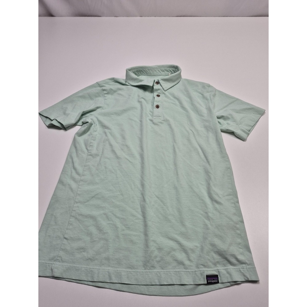 Patagonia Polo Shirt Mens Small Green Solid Organic Cotton Recycled Polyester